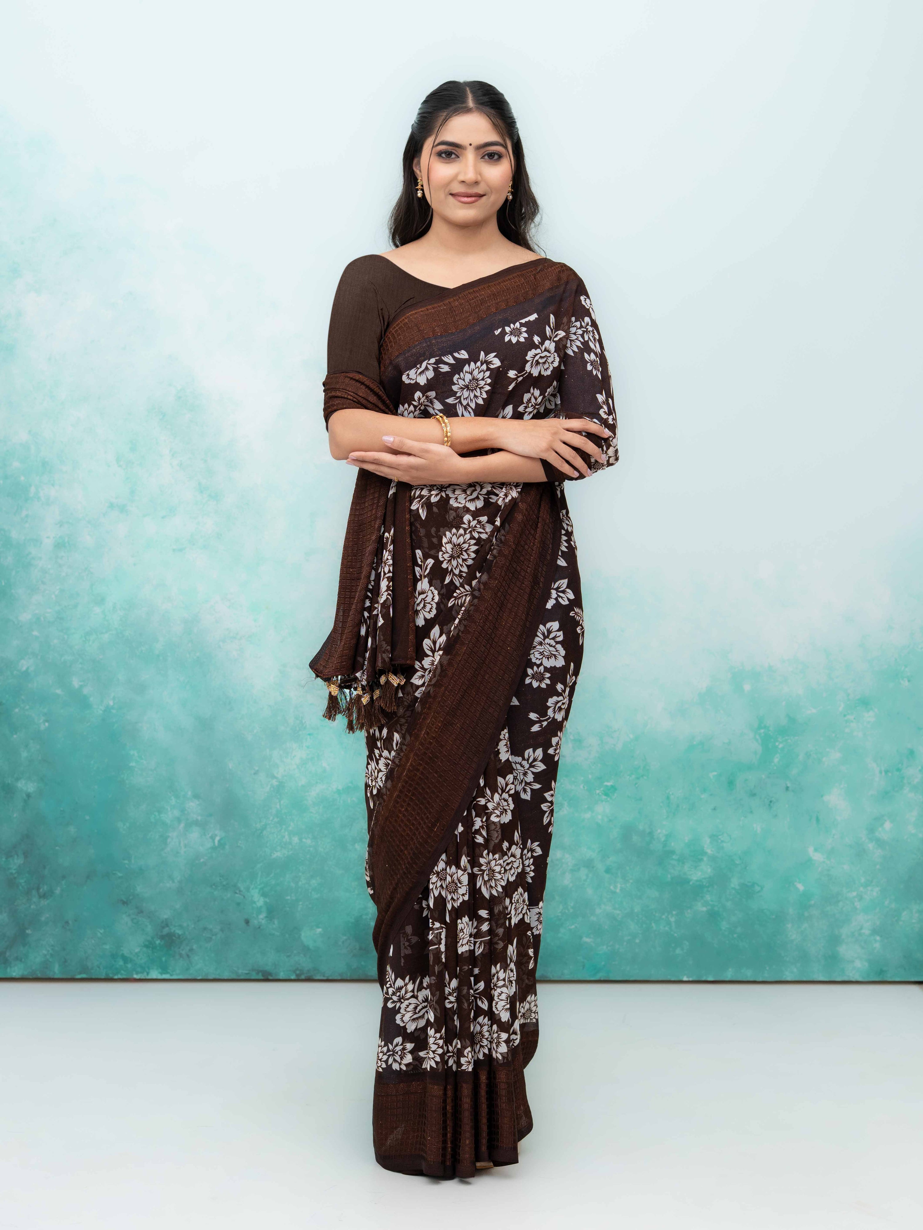 Coffee Georgette Saree