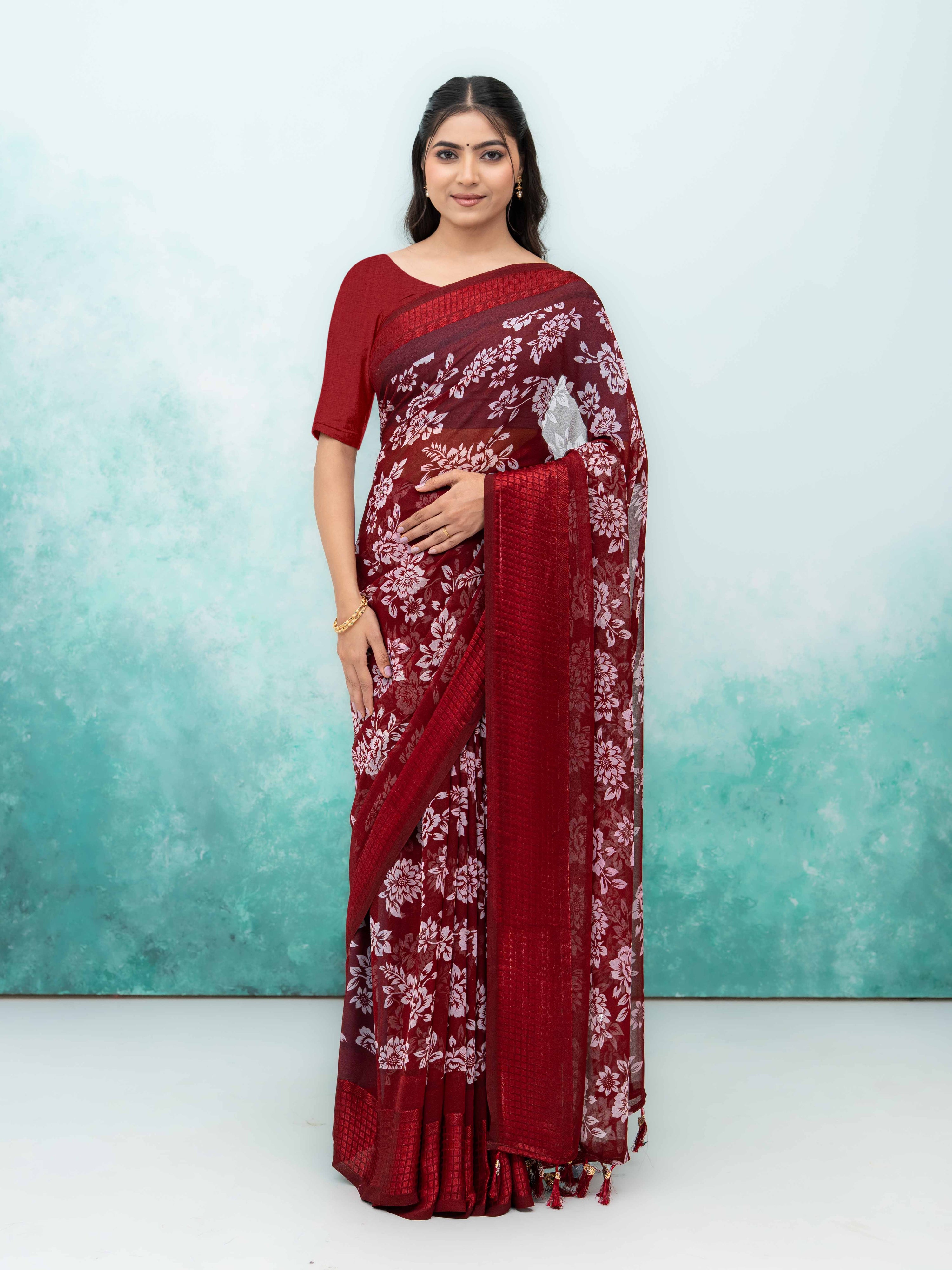 Burgundy Georgette Saree