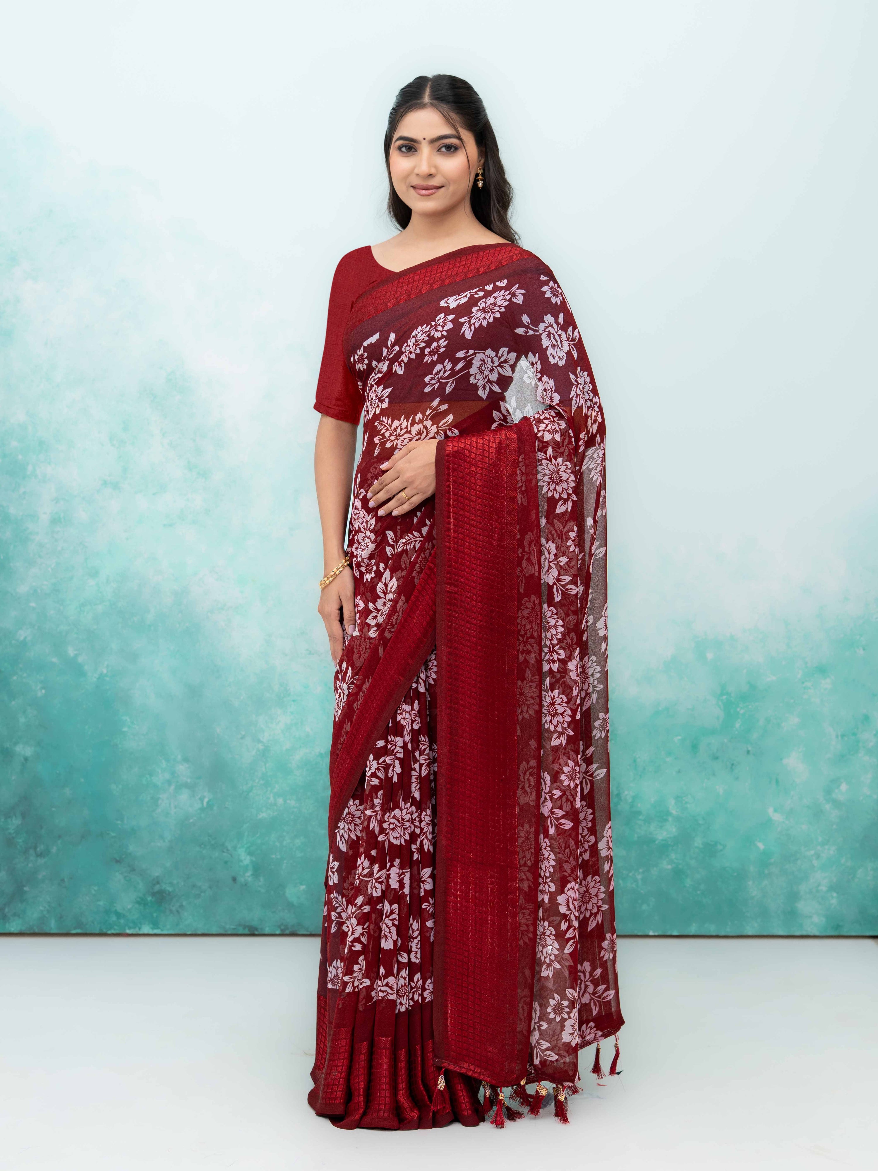 Burgundy Georgette Saree