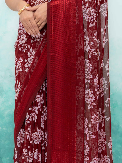 Burgundy Georgette Saree