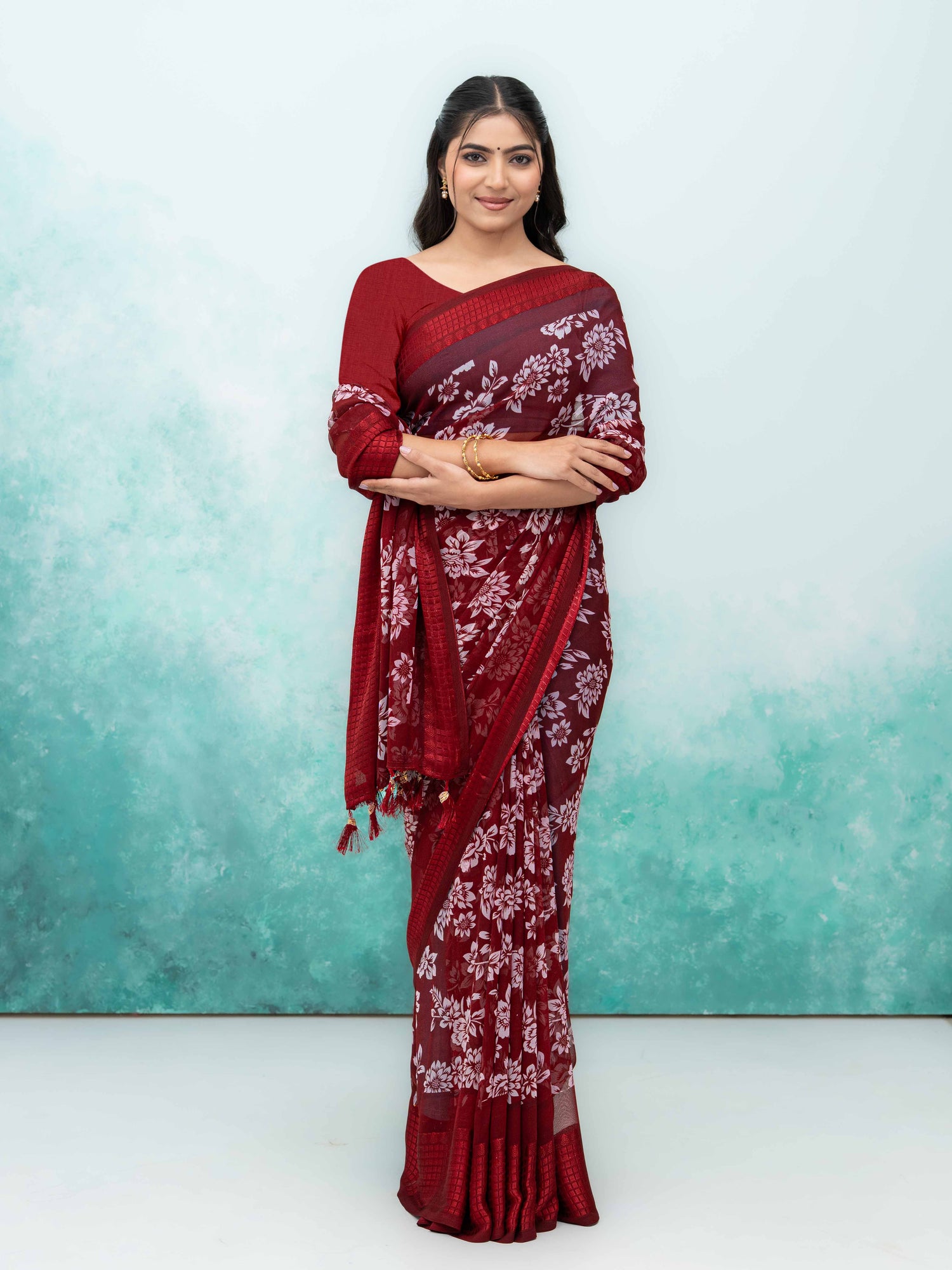 Burgundy Georgette Saree