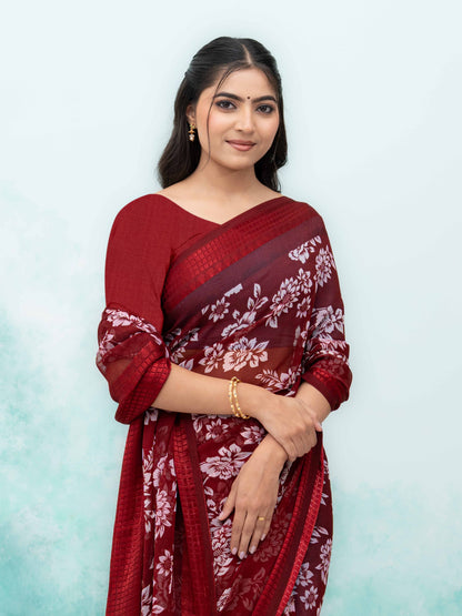 Burgundy Georgette Saree