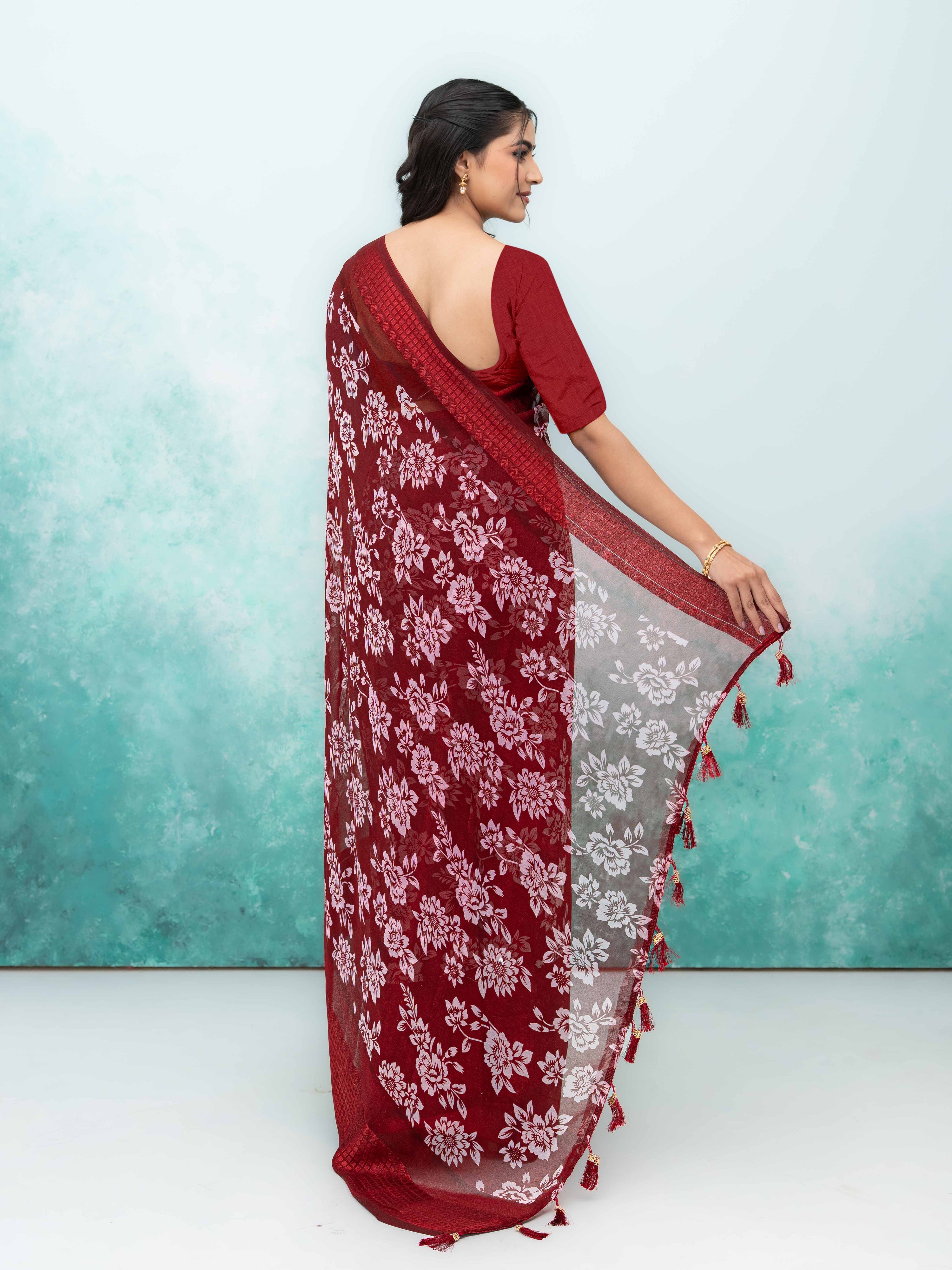 Burgundy Georgette Saree