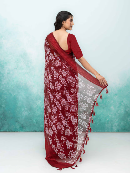 Burgundy Georgette Saree