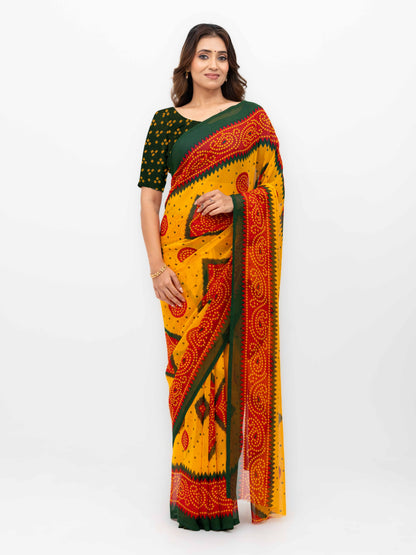 Yellow Georgette Chiffon Saree