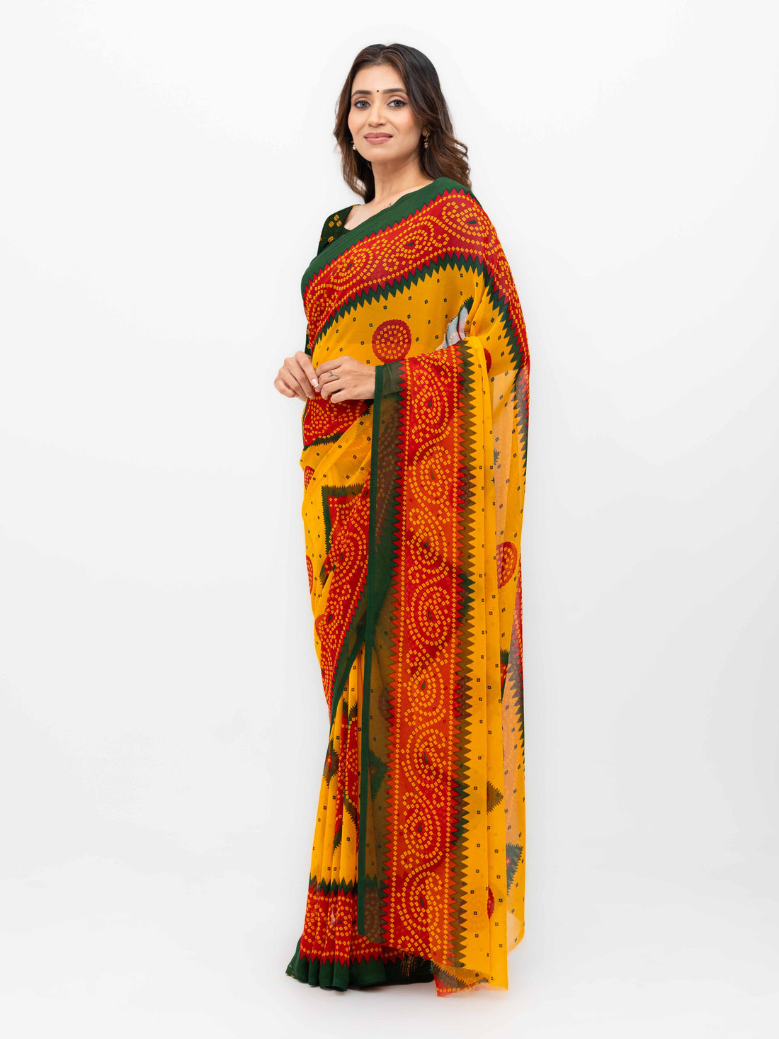 Yellow Georgette Chiffon Saree