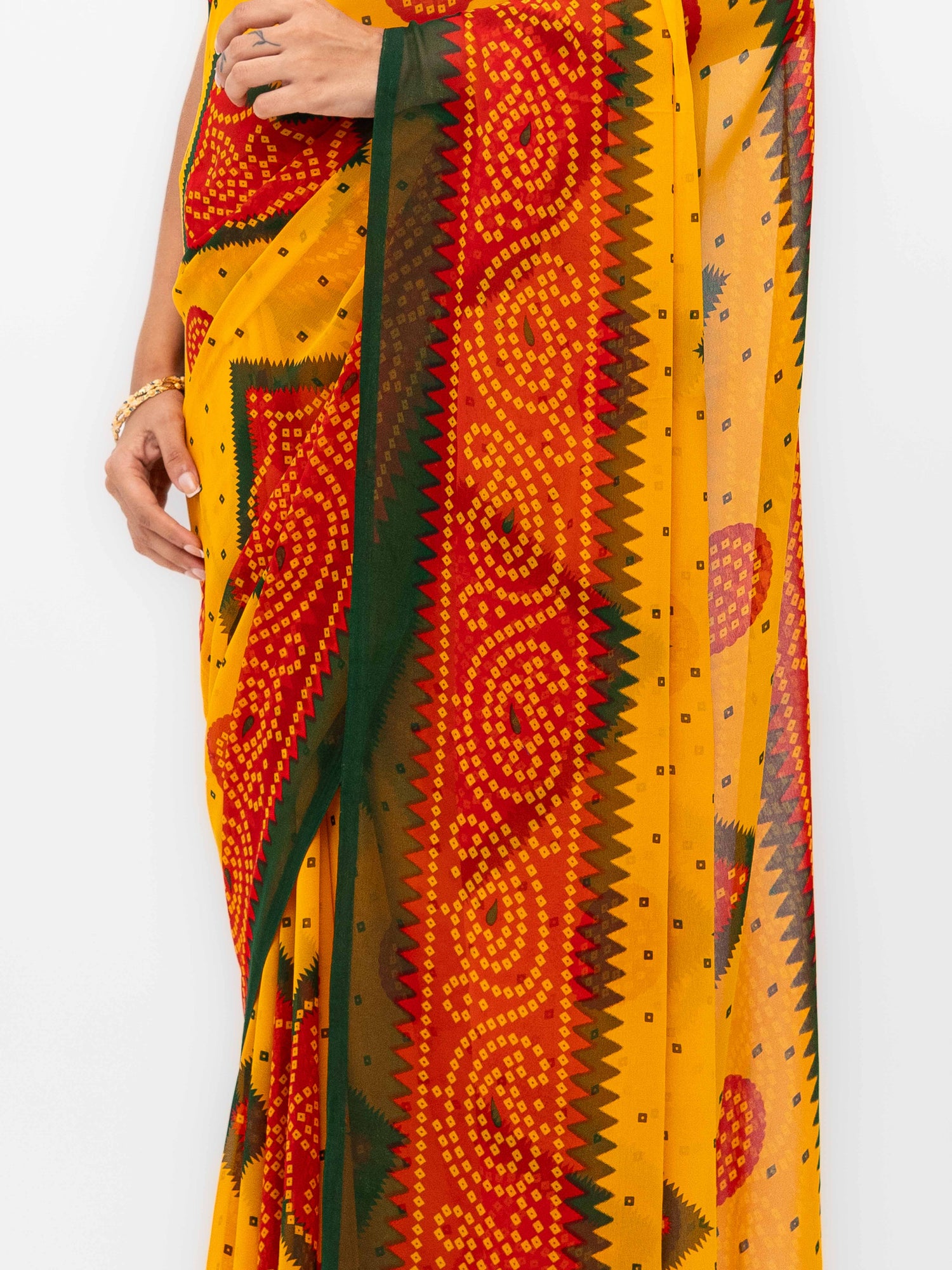 Yellow Georgette Chiffon Saree