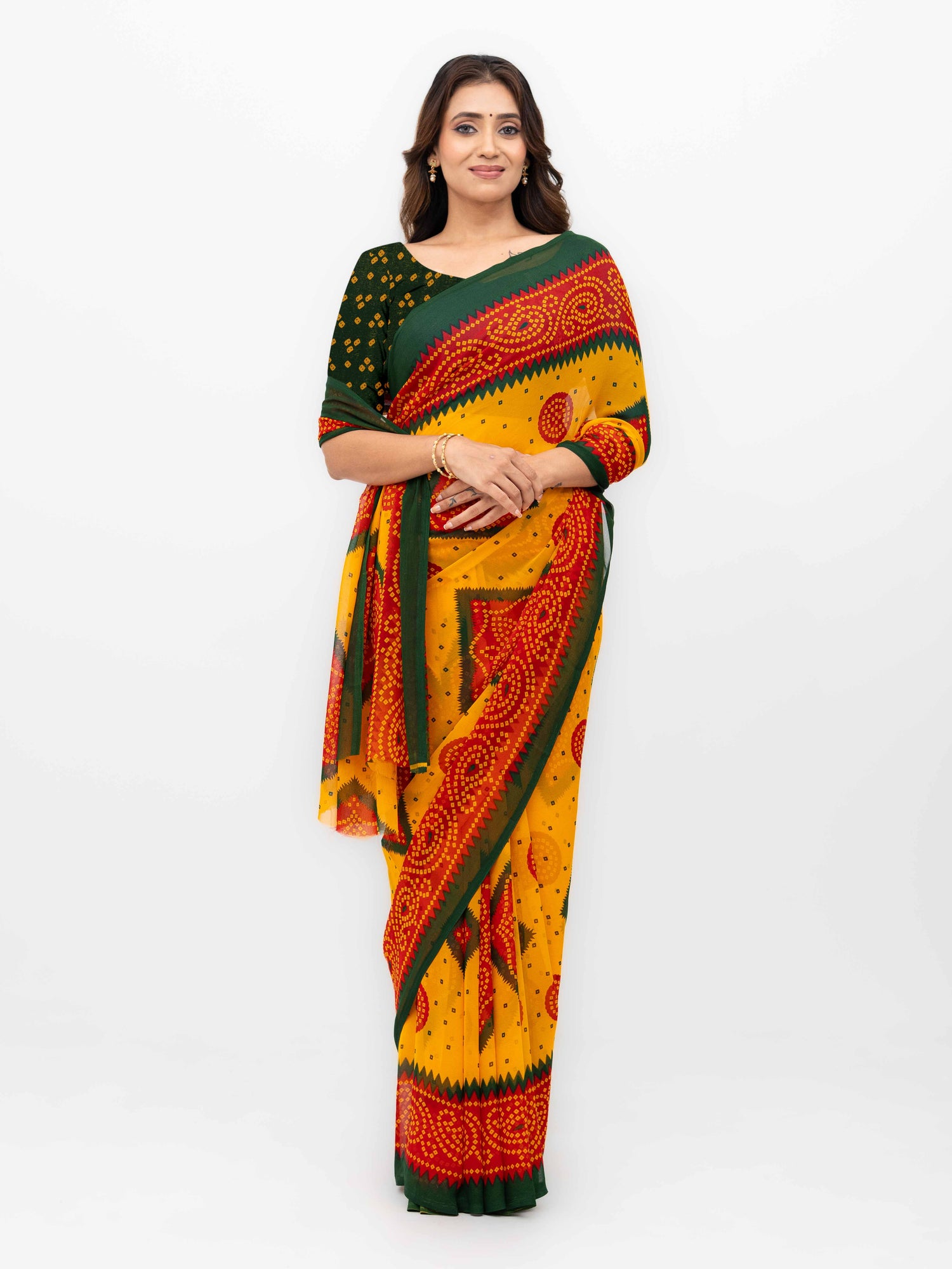 Yellow Georgette Chiffon Saree