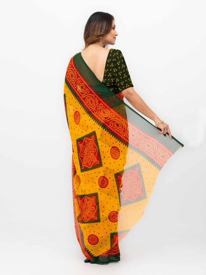 Yellow Georgette Chiffon Saree