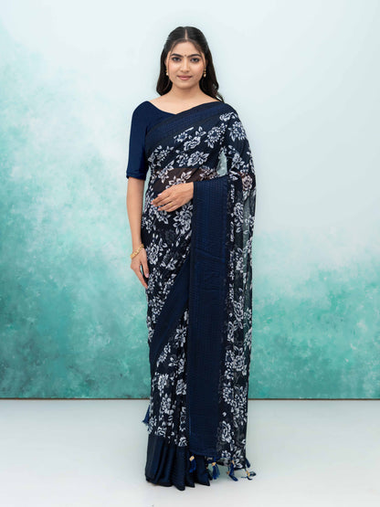 Navy Blue Georgette Saree