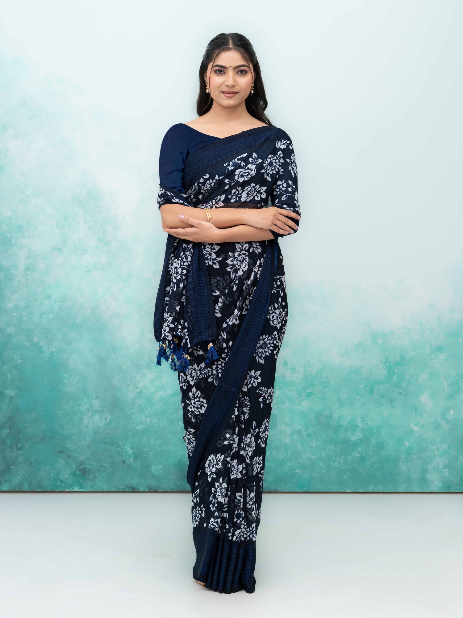 Navy Blue Georgette Saree