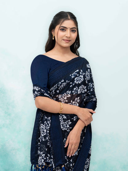 Navy Blue Georgette Saree