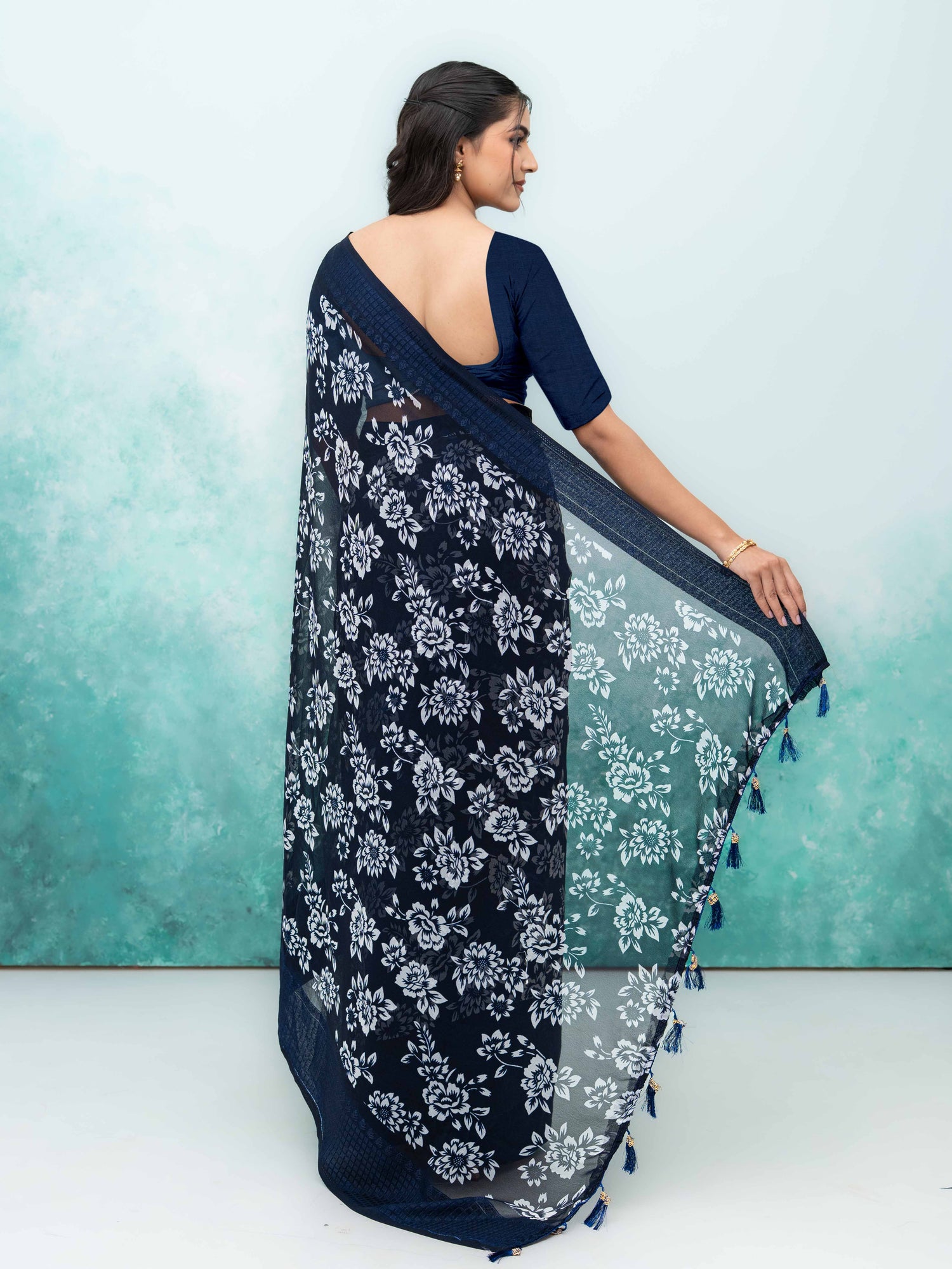 Navy Blue Georgette Saree