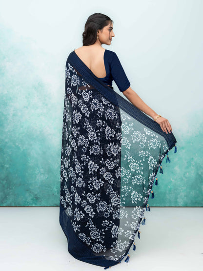 Navy Blue Georgette Saree