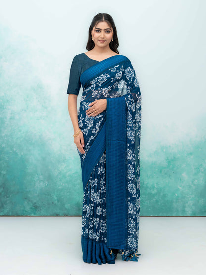 Teal Blue Georgette Saree