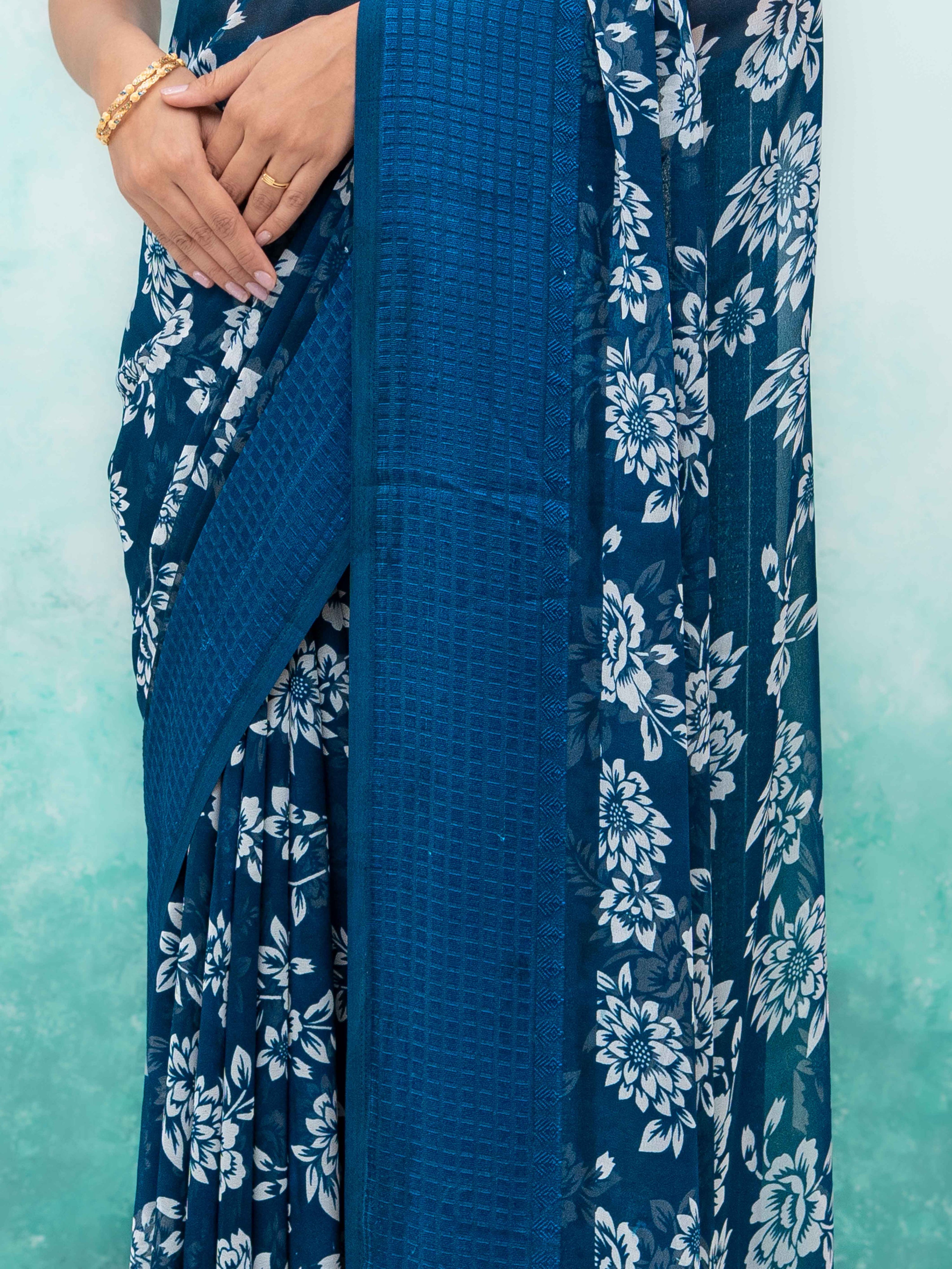 Teal Blue Georgette Saree