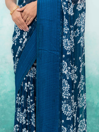 Teal Blue Georgette Saree