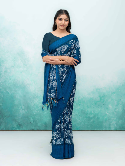 Teal Blue Georgette Saree