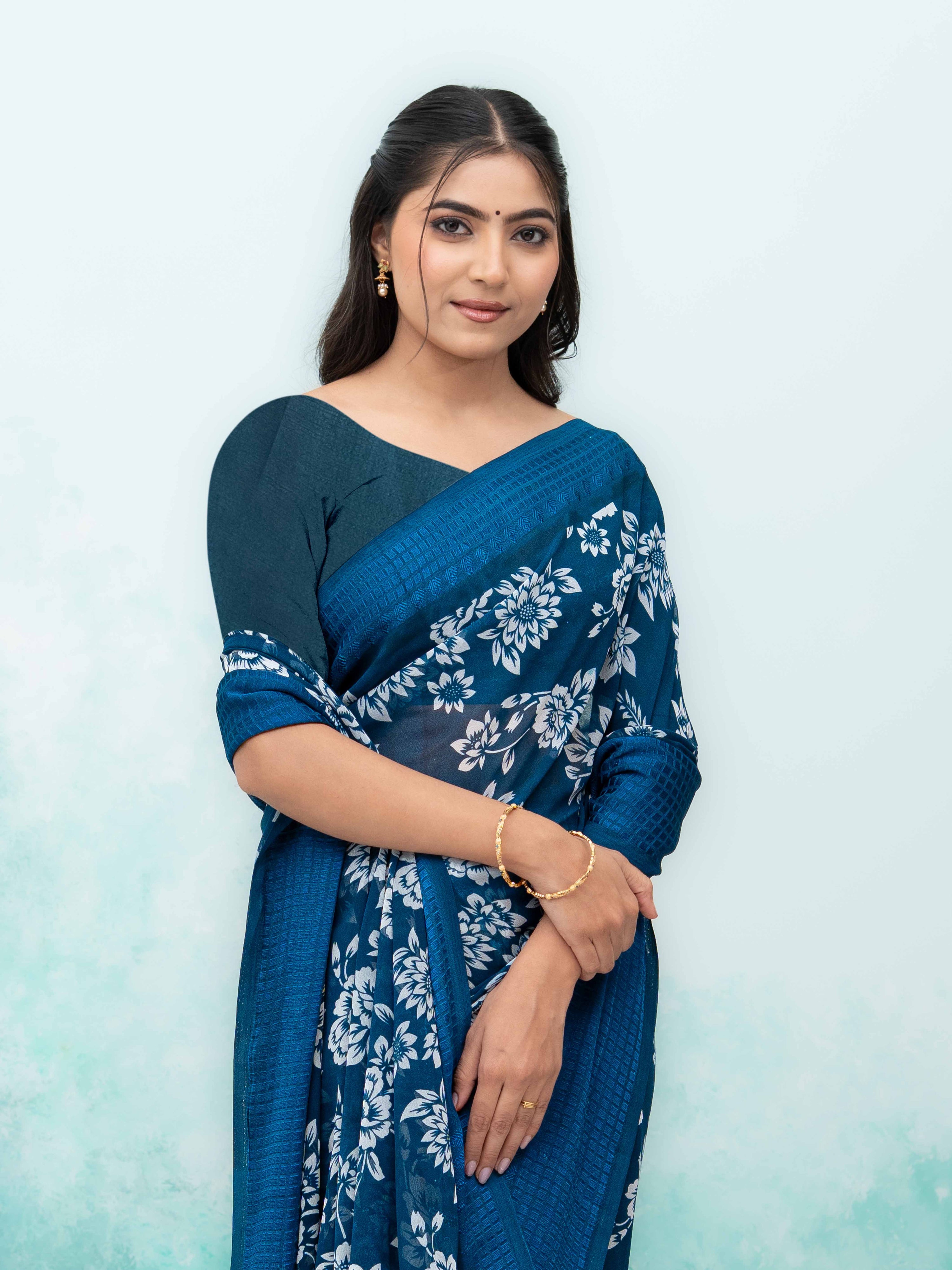 Teal Blue Georgette Saree