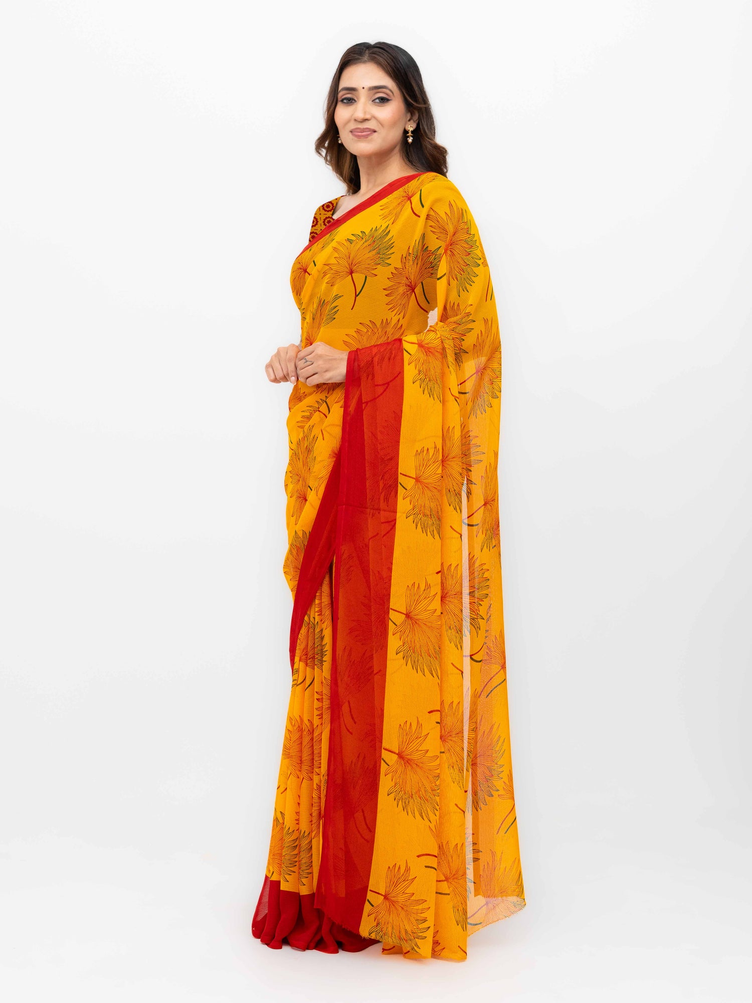 Orange &amp; Red Georgette Saree