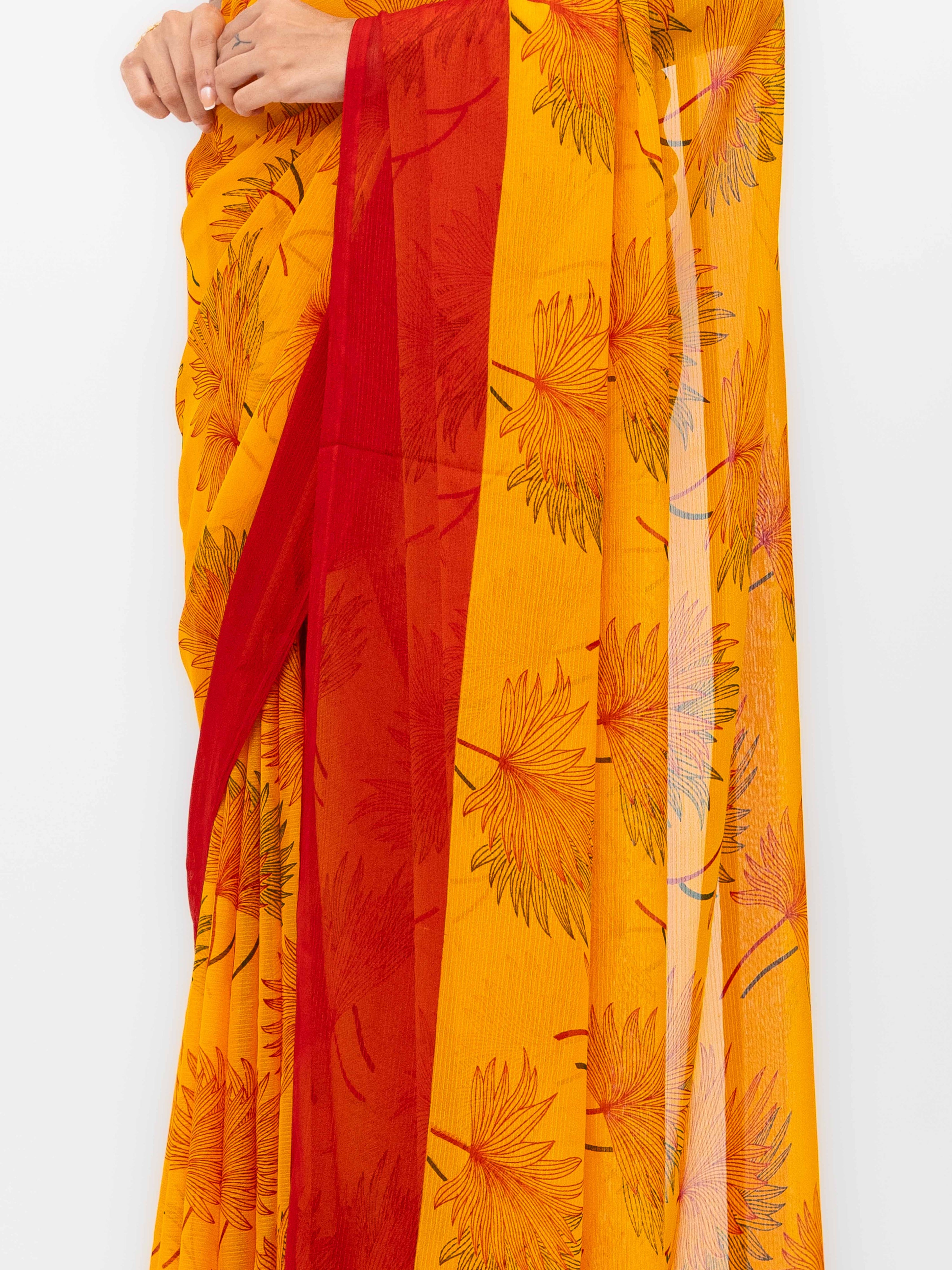 Orange &amp; Red Georgette Saree