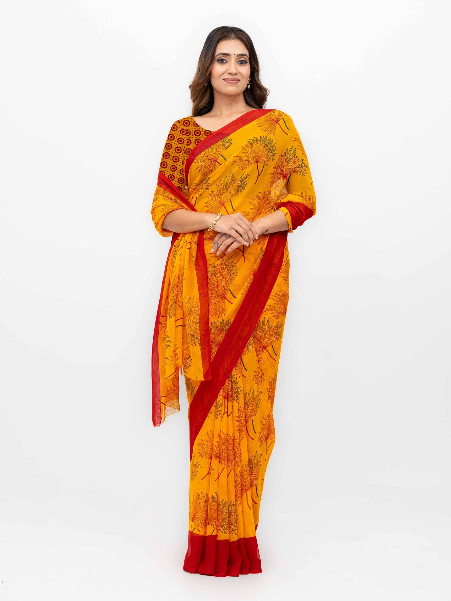 Orange &amp; Red Georgette Saree
