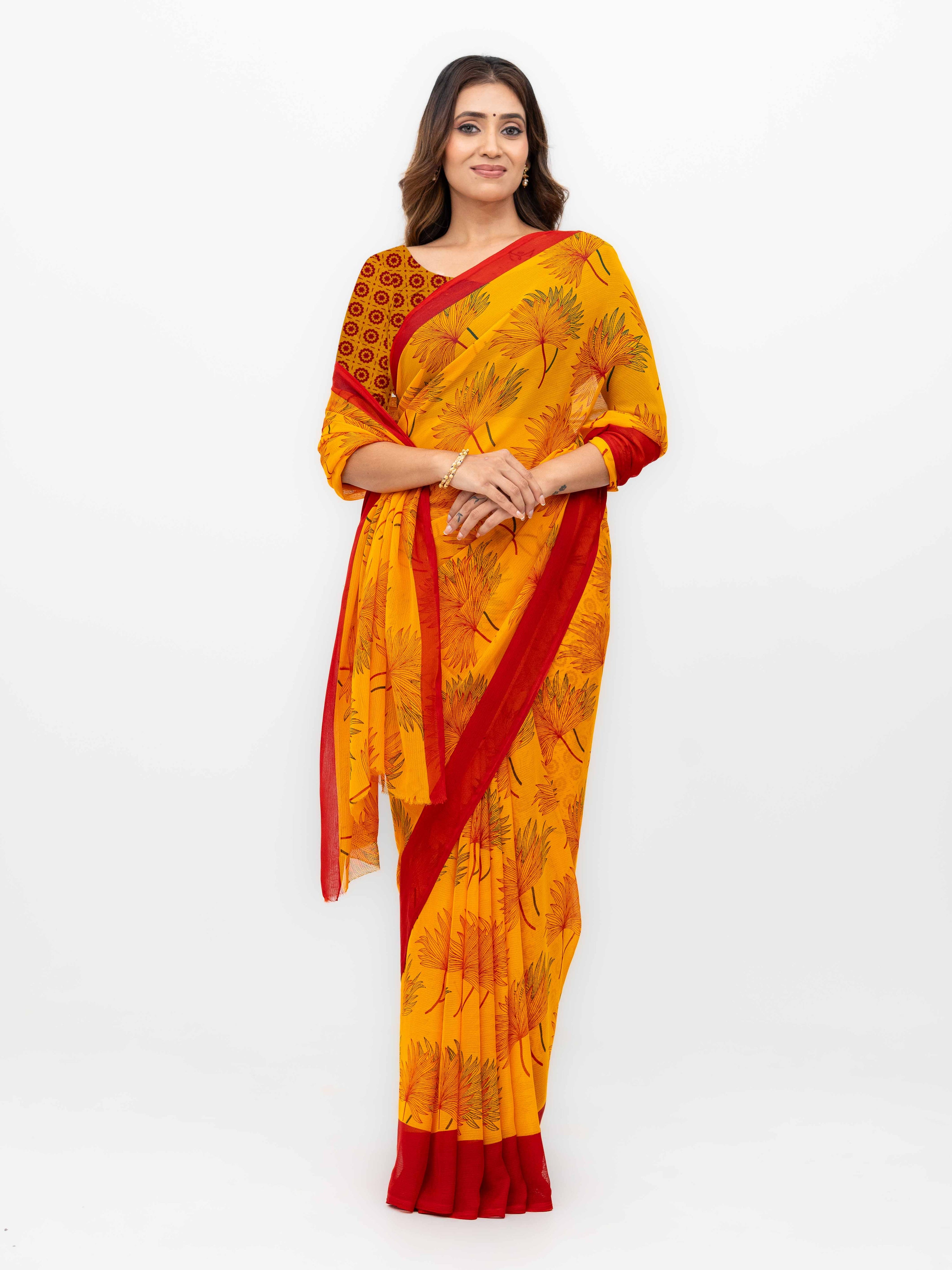 Orange &amp; Red Georgette Saree