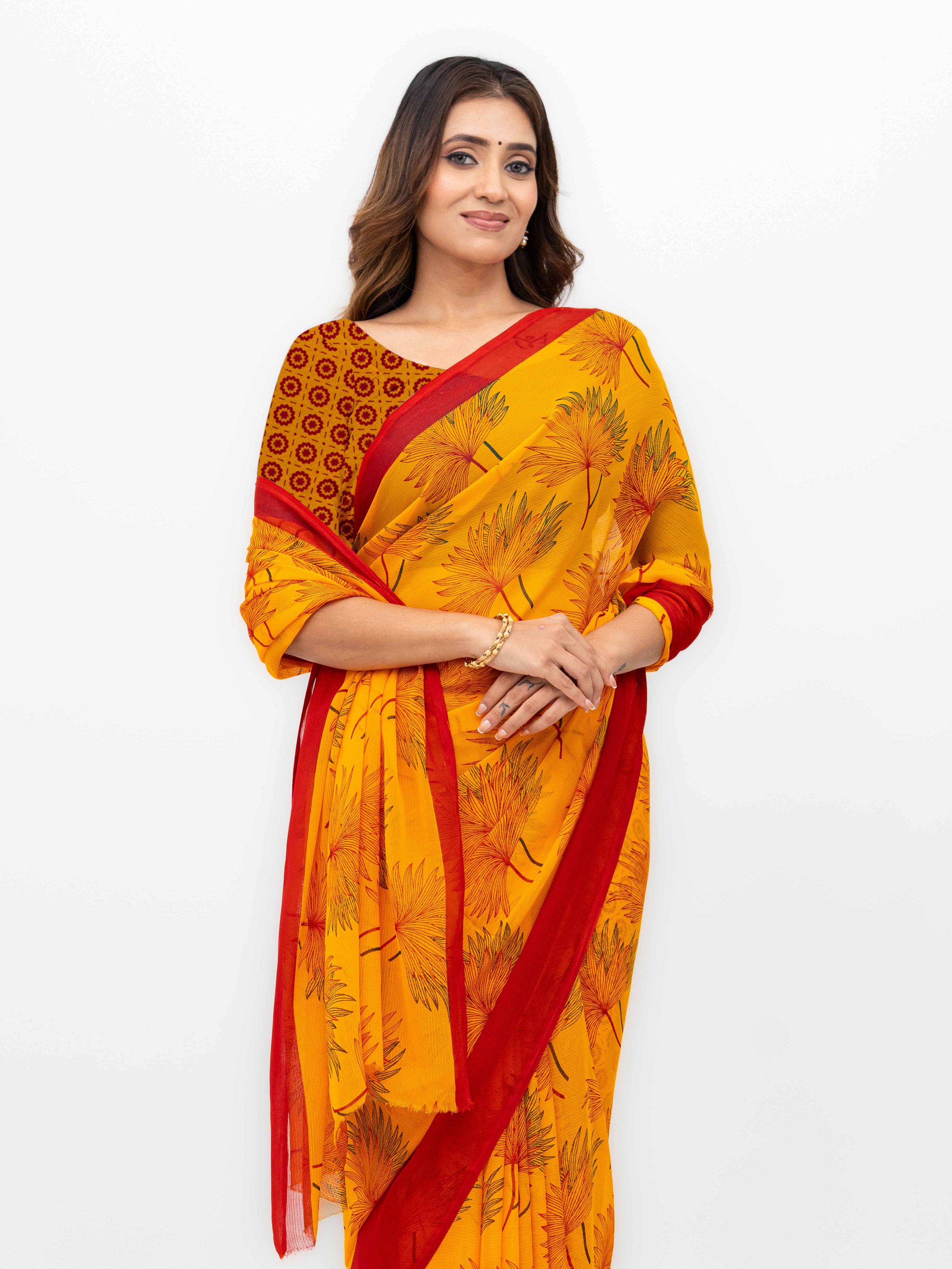 Orange &amp; Red Georgette Saree