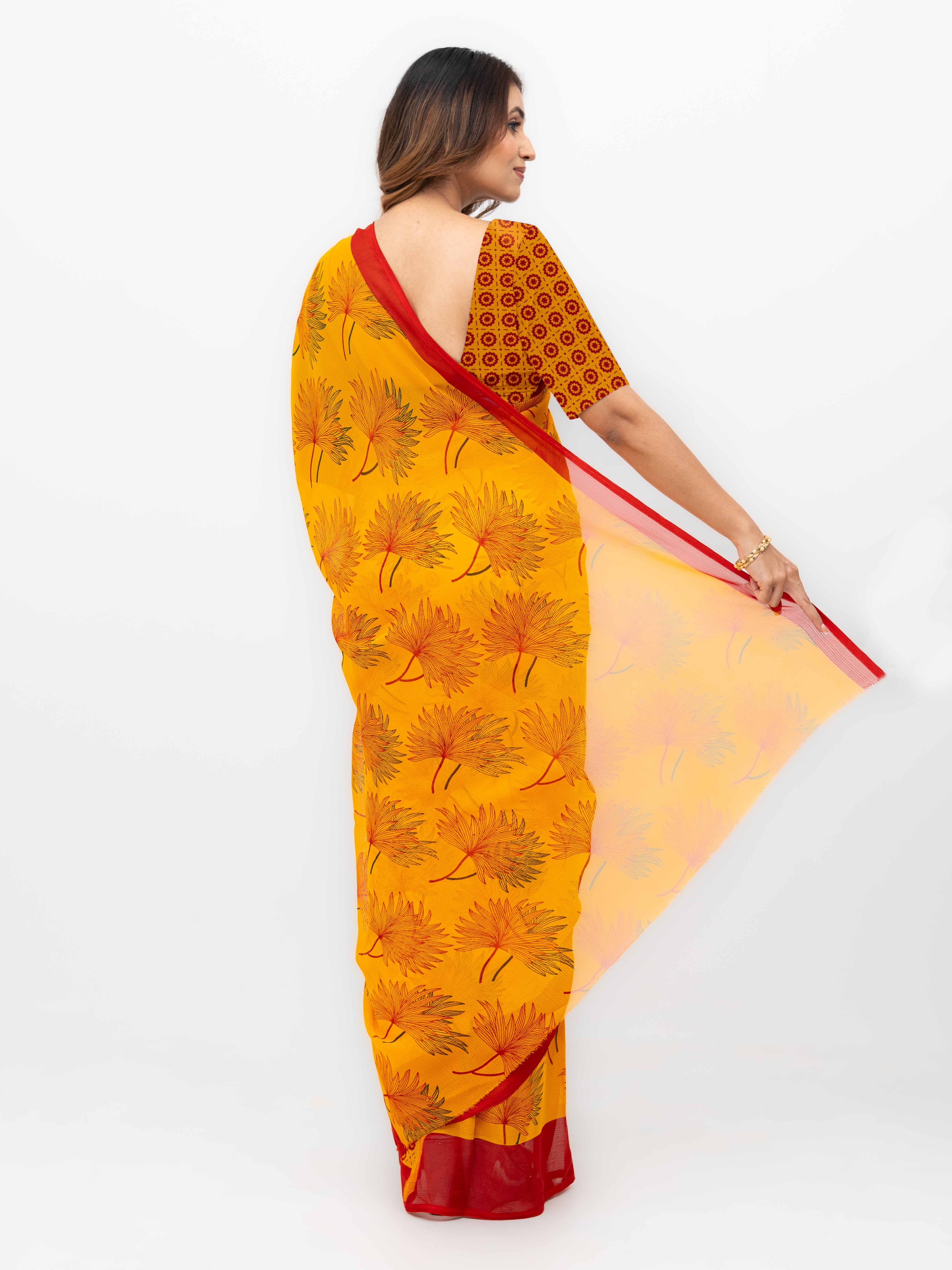 Orange &amp; Red Georgette Saree
