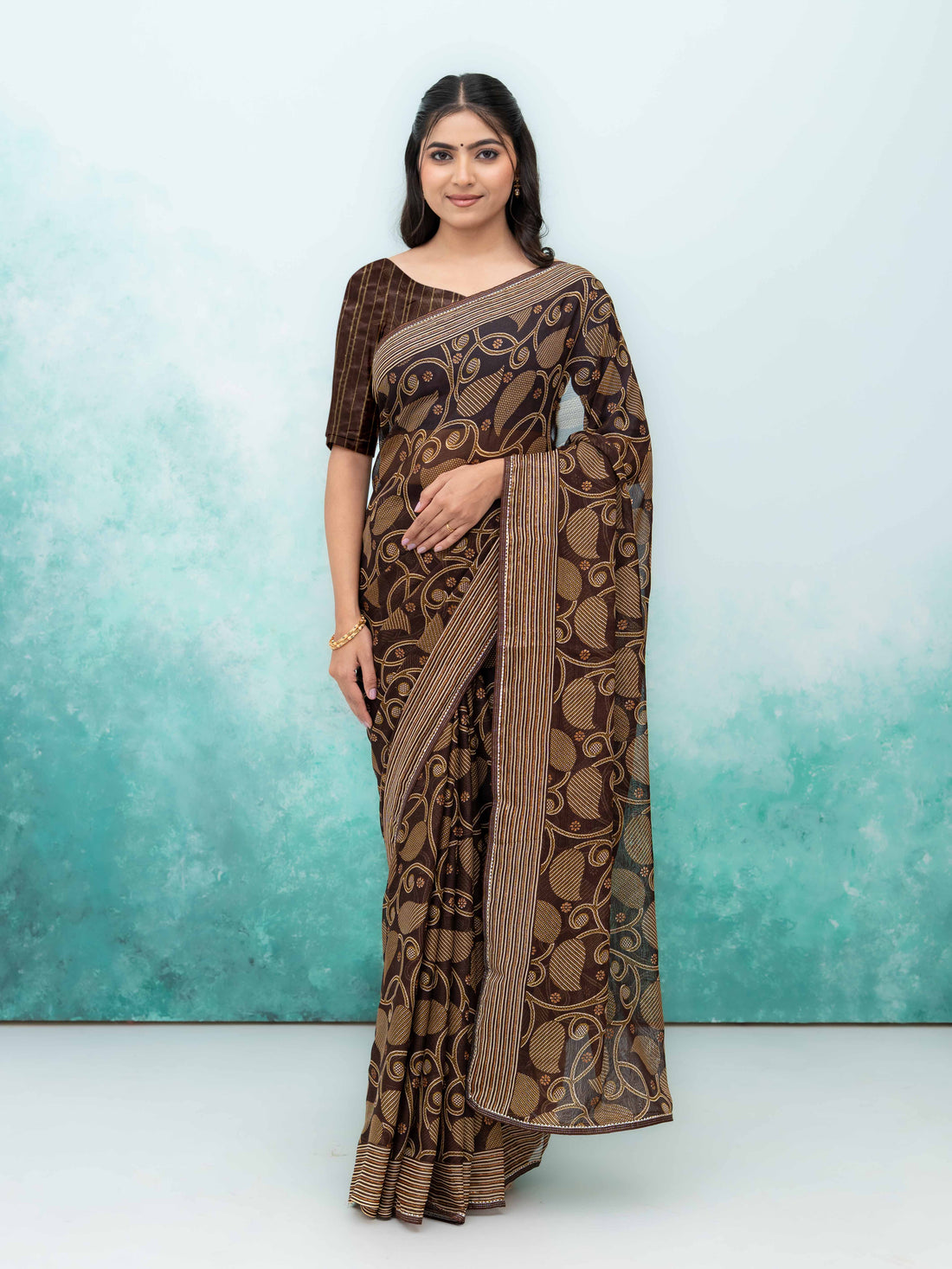Brown Georgette Saree