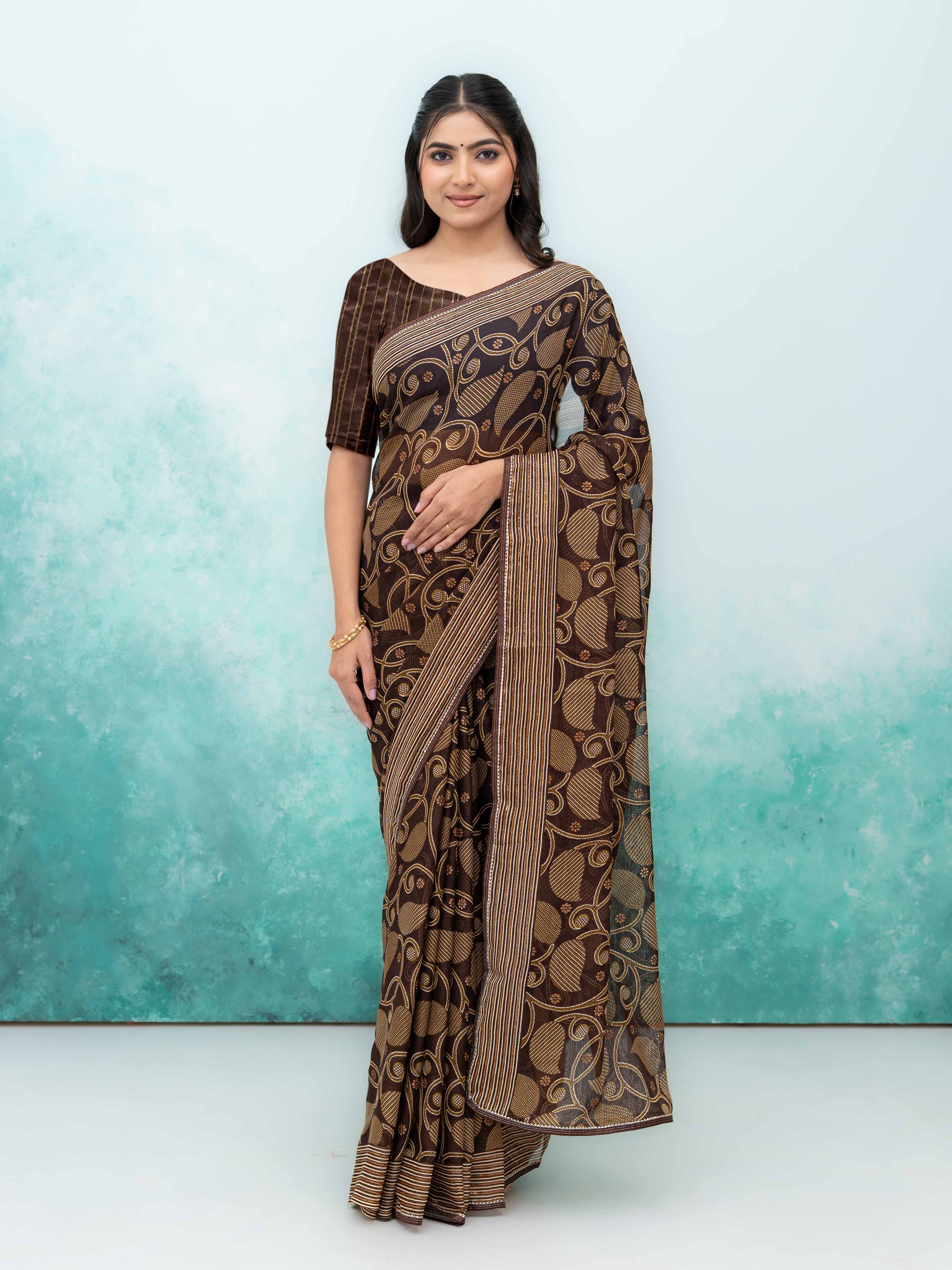 Brown Georgette Saree