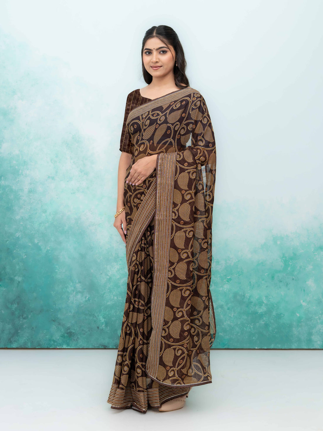 Brown Georgette Saree