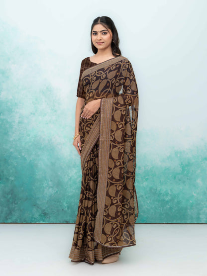 Brown Georgette Saree