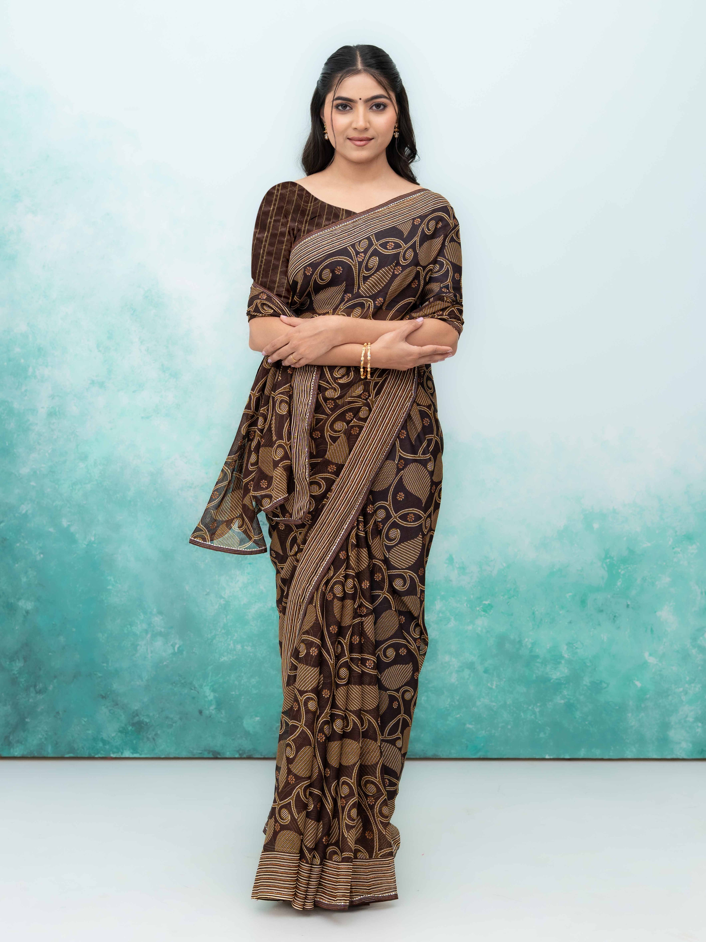 Brown Georgette Saree