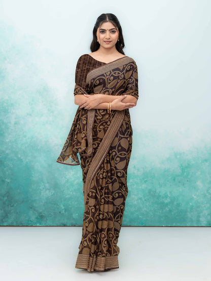 Brown Georgette Saree