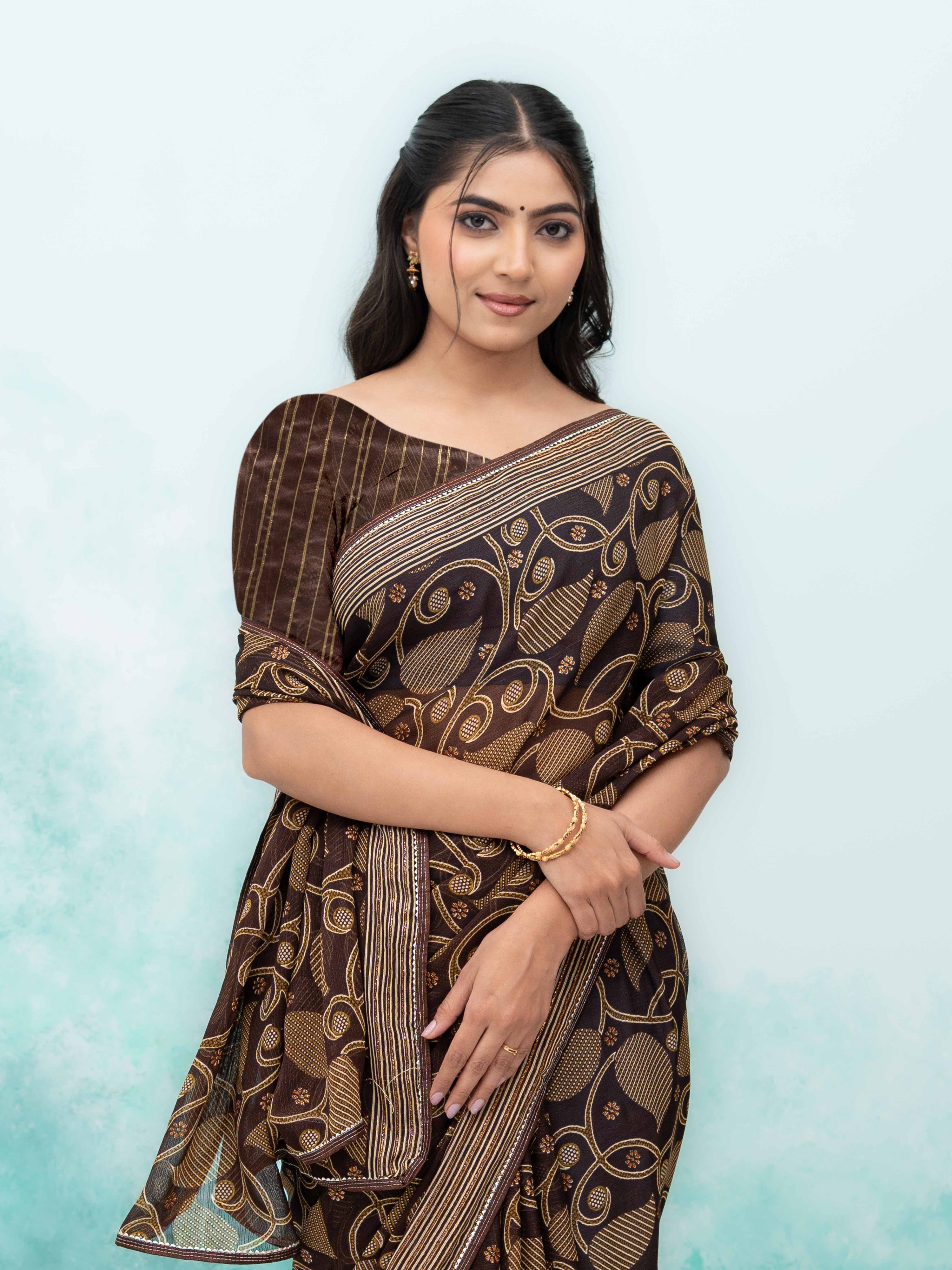 Brown Georgette Saree