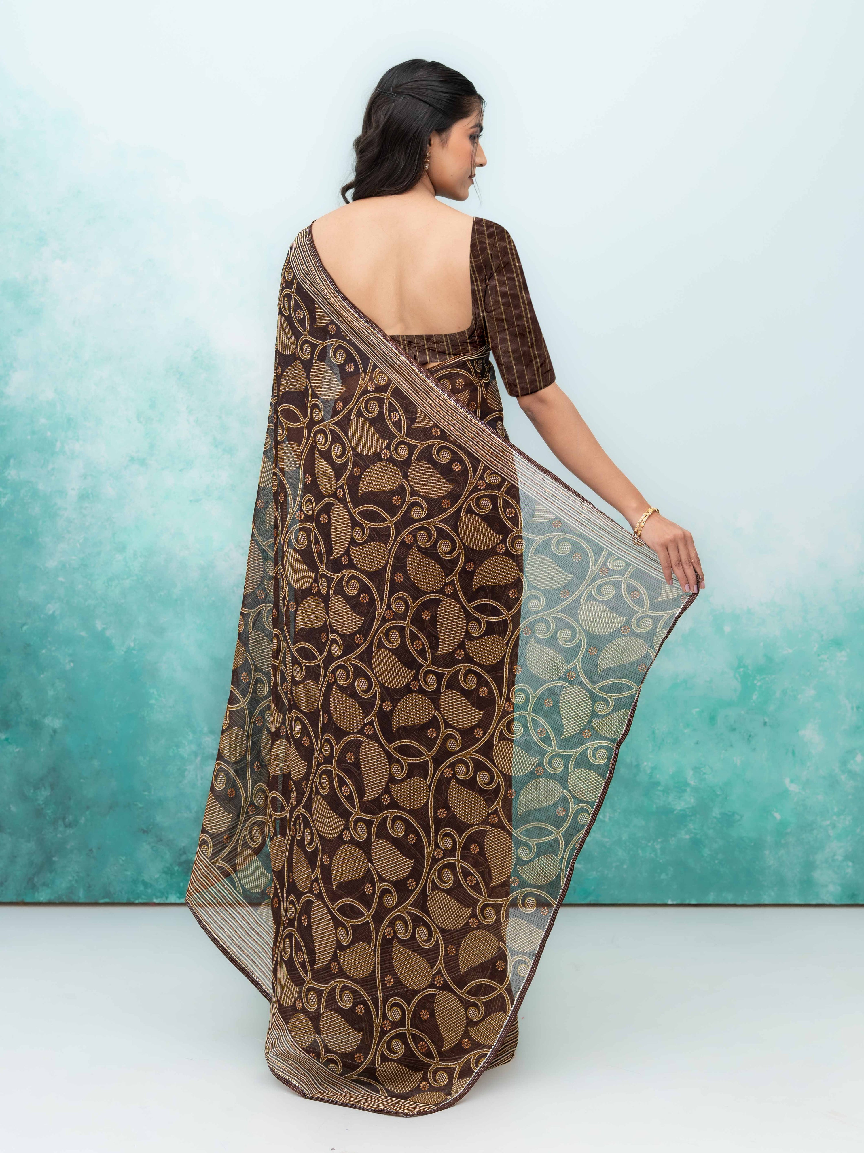 Brown Georgette Saree