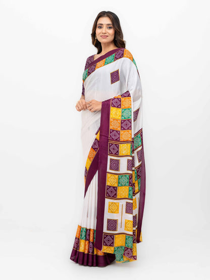 White With Maroon Art Silk Saree
