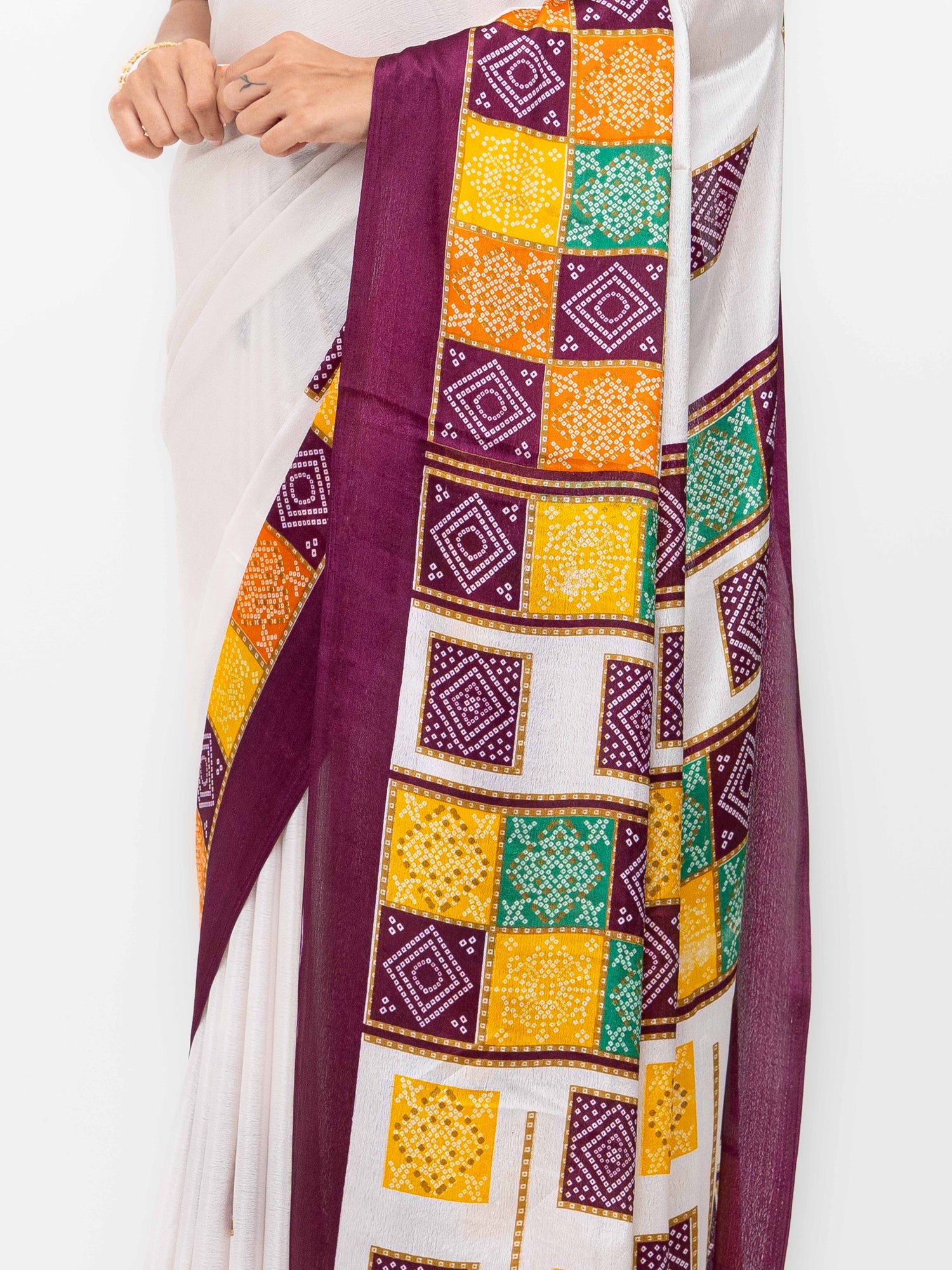 White With Maroon Art Silk Saree