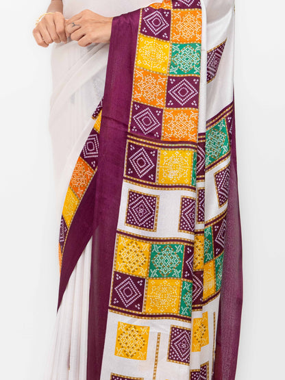 White With Maroon Art Silk Saree