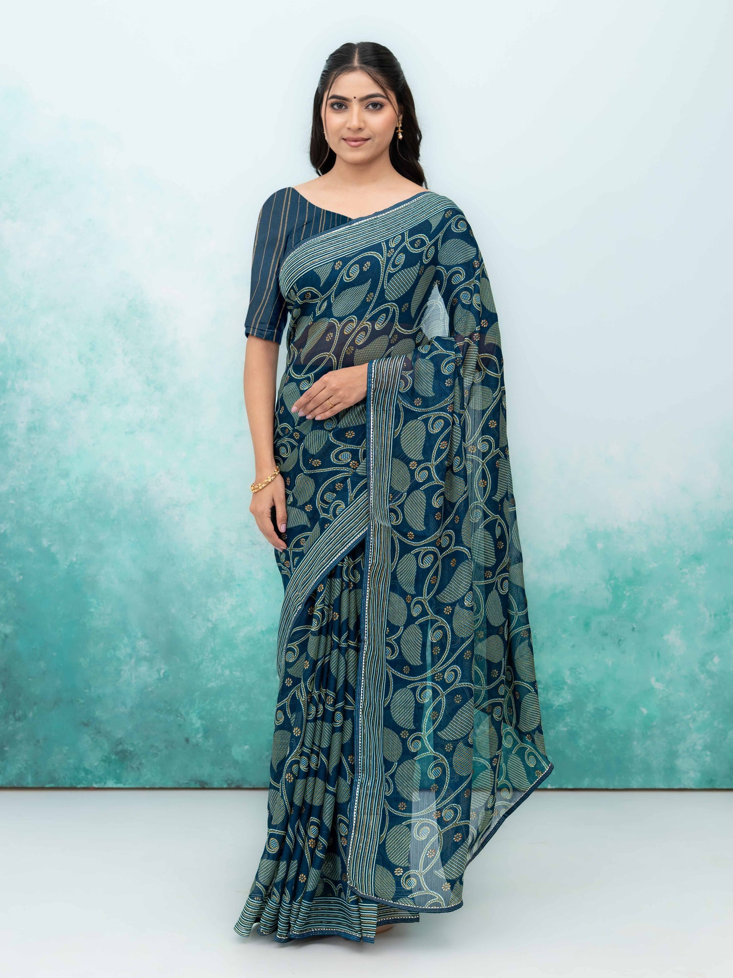 Teal Georgette Saree