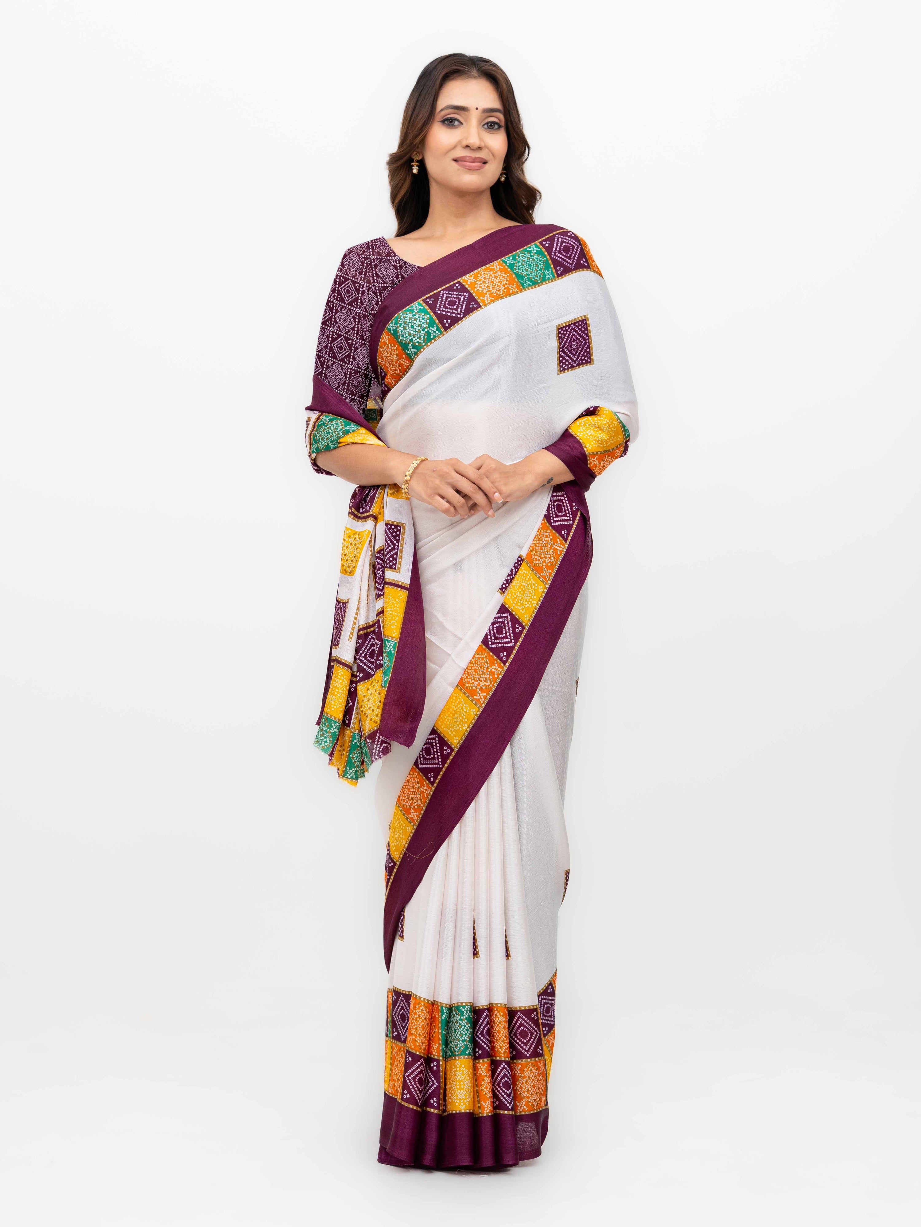 White With Maroon Art Silk Saree