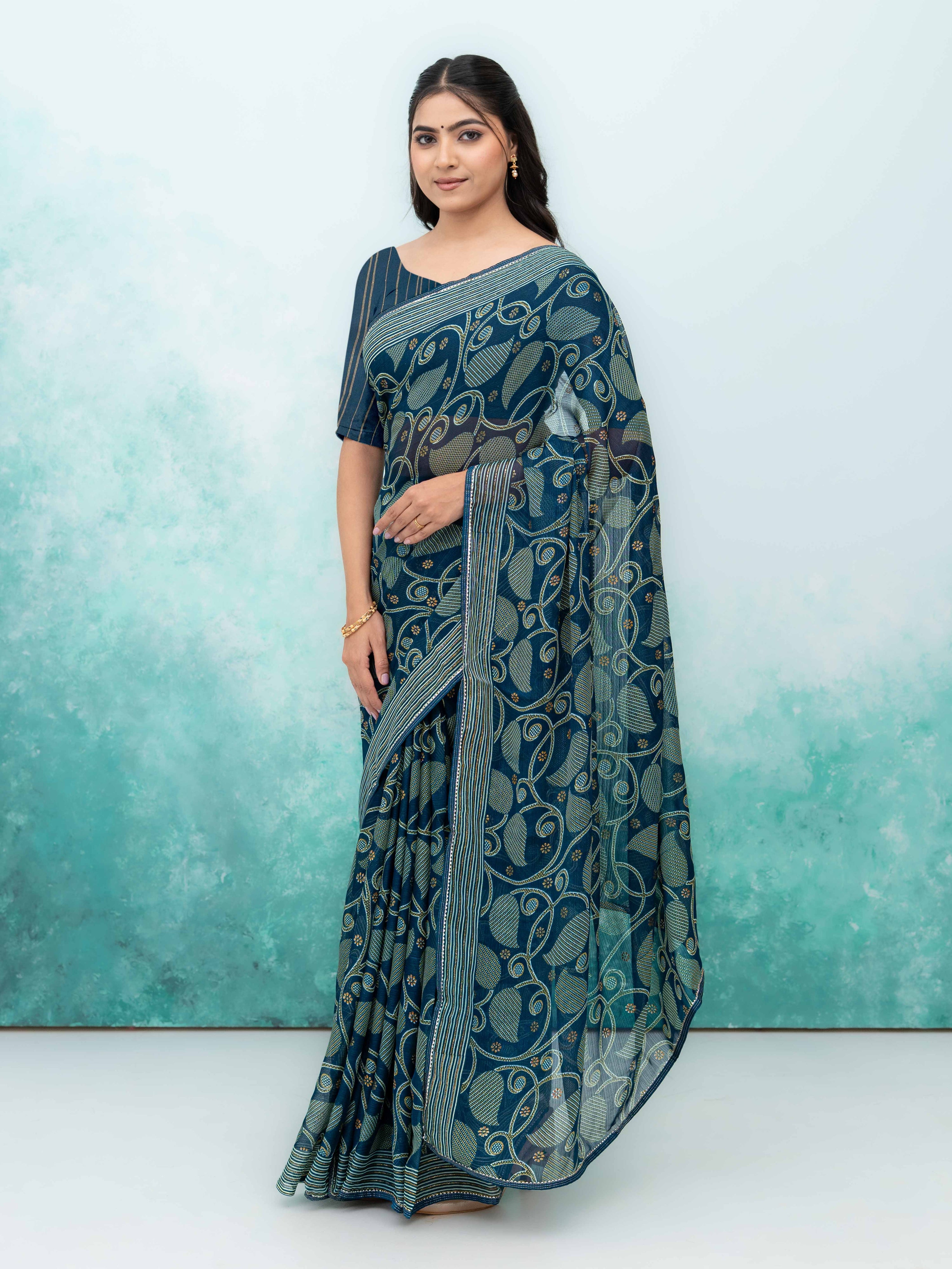 Teal Georgette Saree