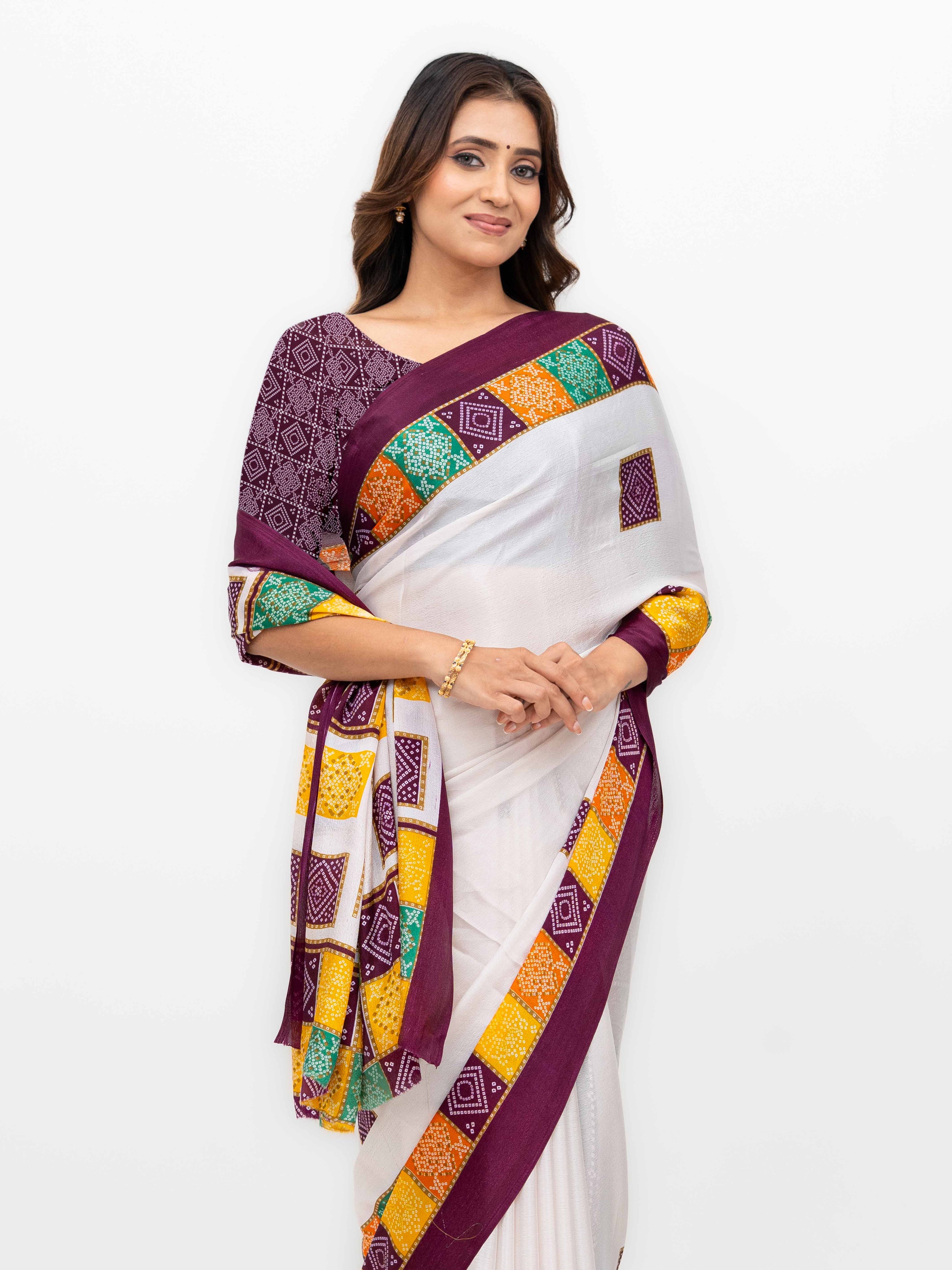 White With Maroon Art Silk Saree