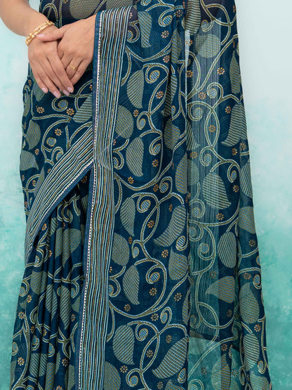 Teal Georgette Saree