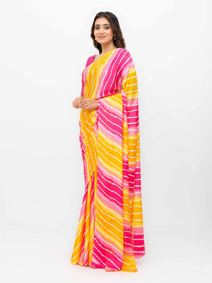 Pink &amp; Yellow Coral Silk Saree