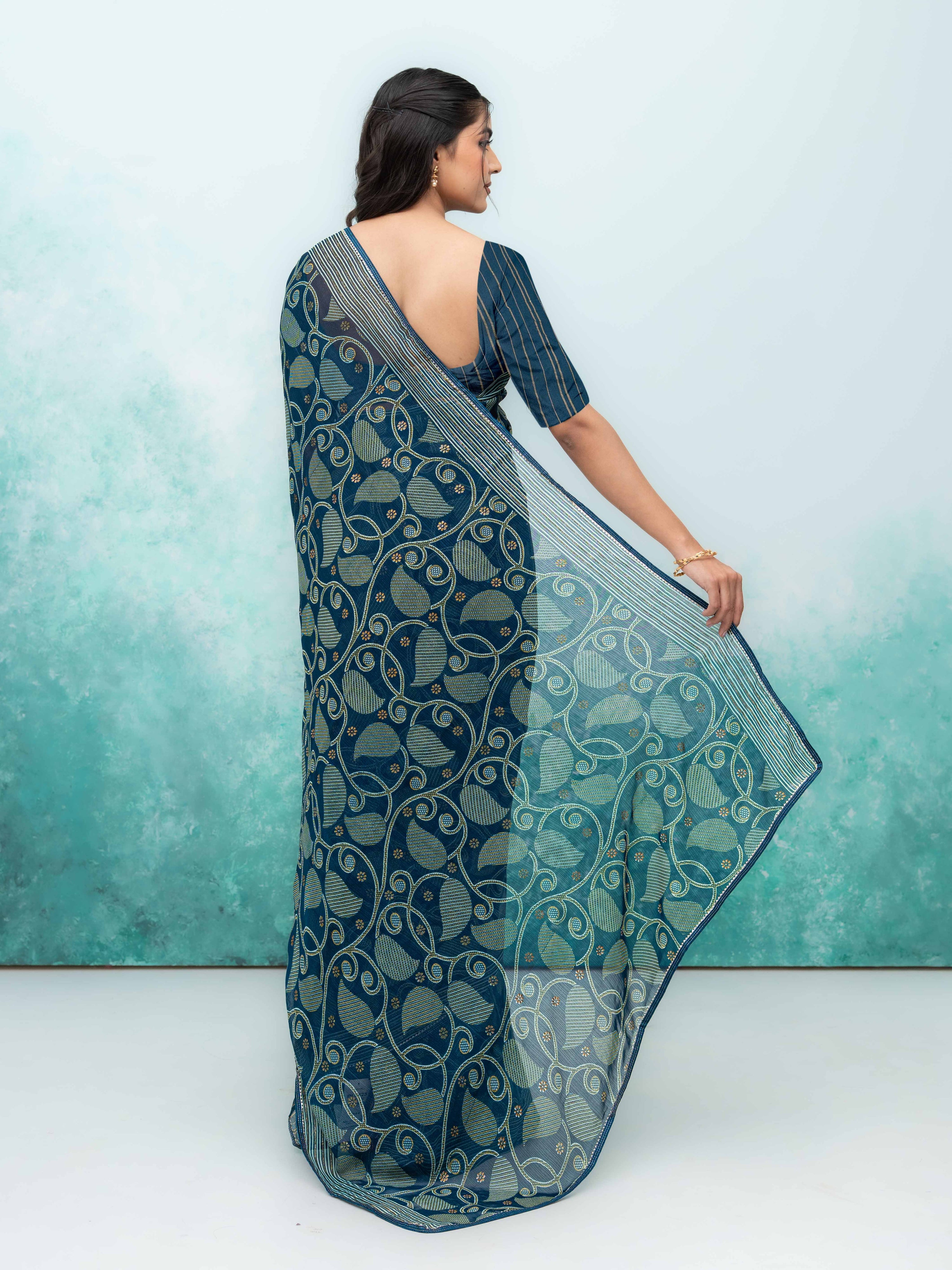 Teal Georgette Saree