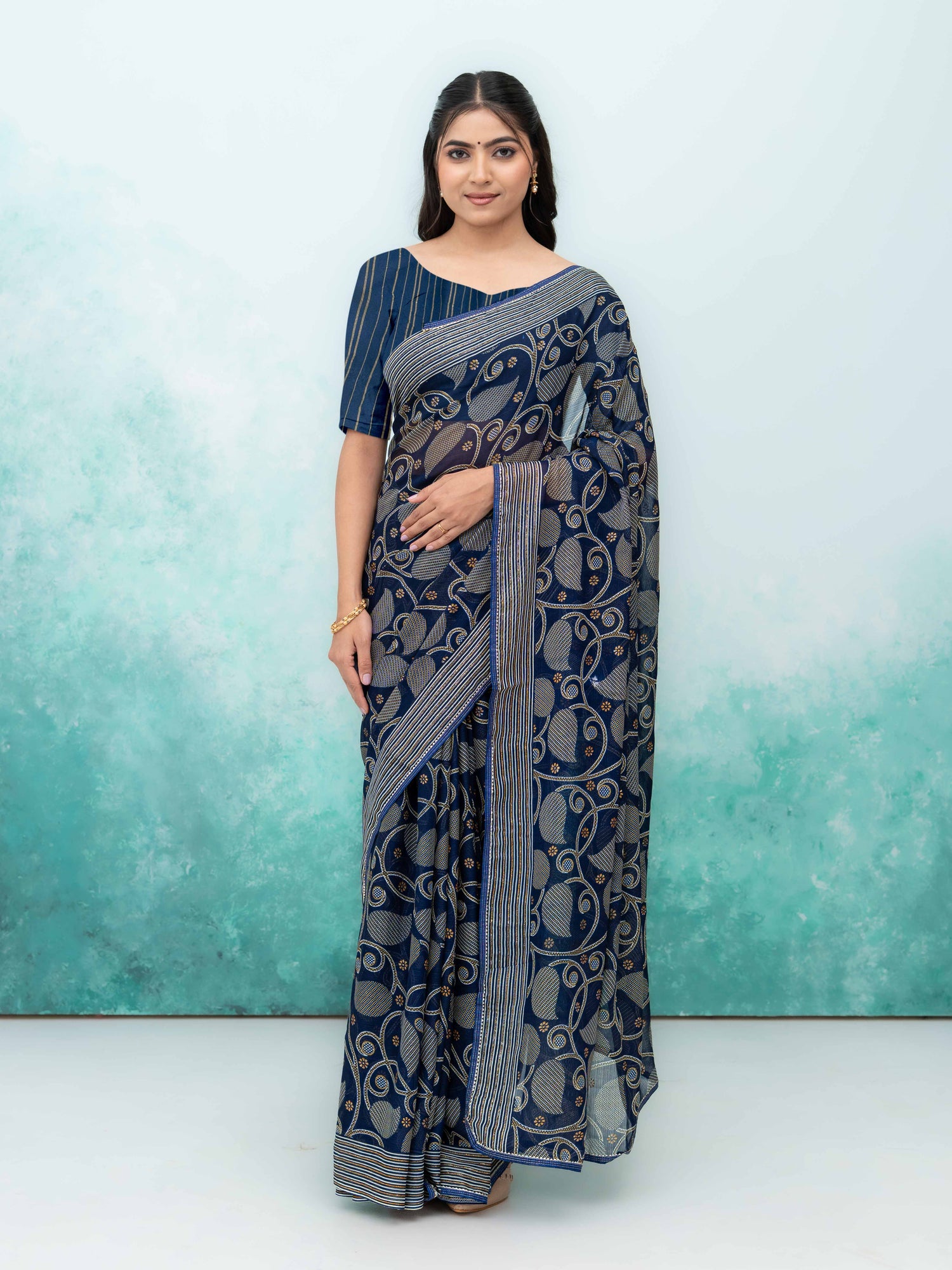 Navy Blue Georgette Saree