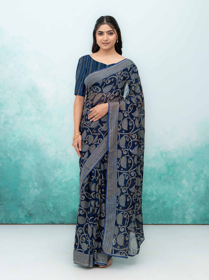 Navy Blue Georgette Saree