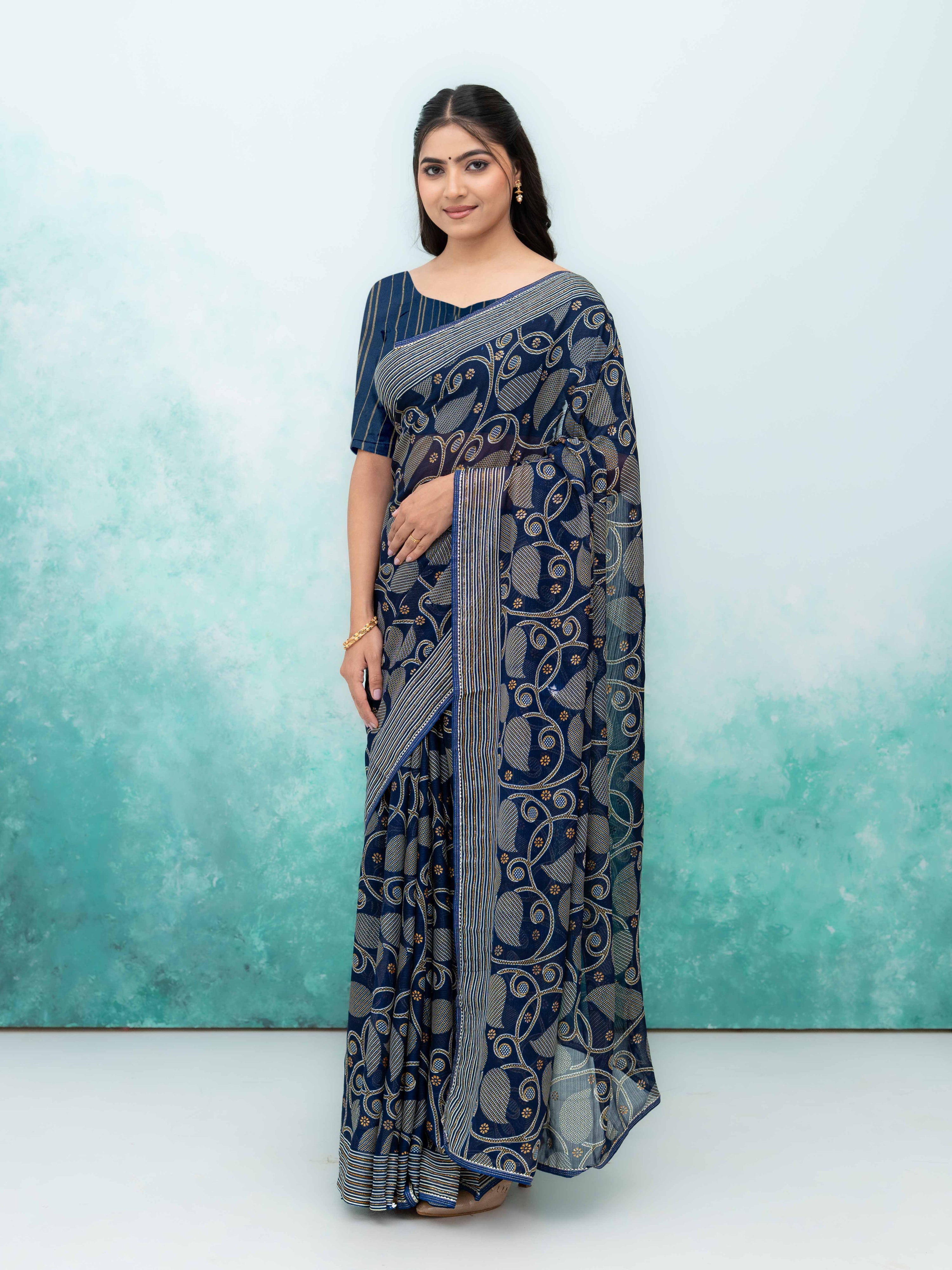 Navy Blue Georgette Saree